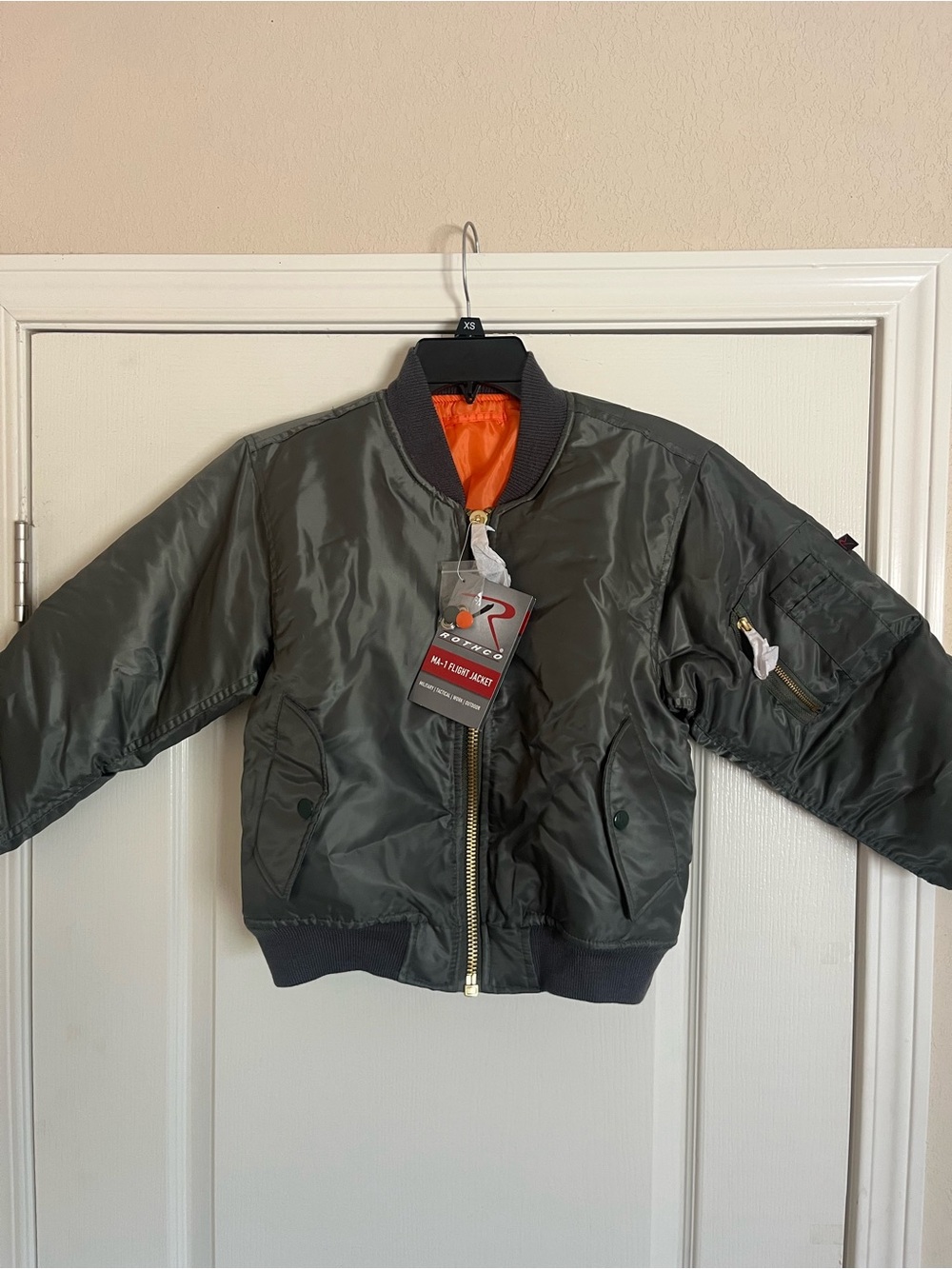Rothco Kids Olive Green Puffer Jacket with Orange Lining